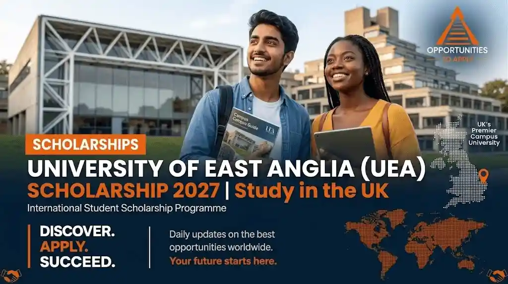 Image Prompt (professional scholarship announcement style consistent with previous academic opportunity visuals): “Elegant promotional graphic for University of East Anglia Scholar